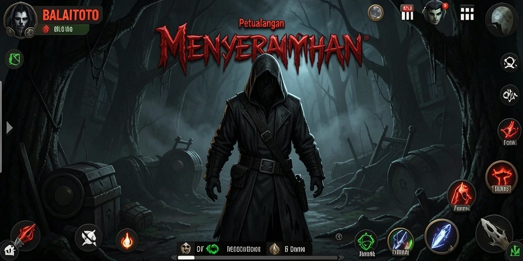 Screenshot gameplay BALAITOTO menampilkan suasana horor yang mencekam.