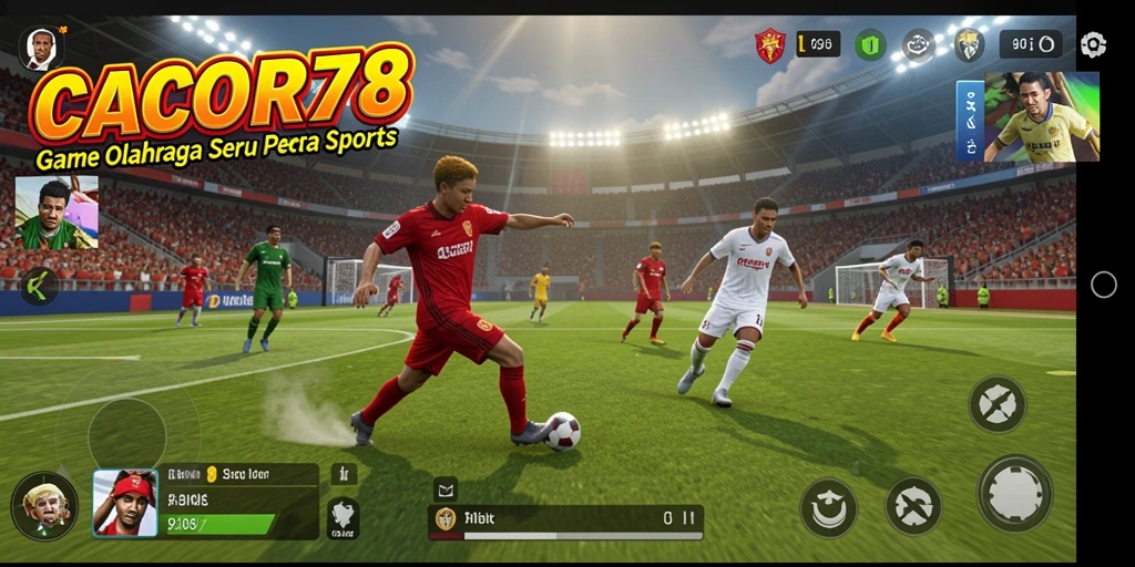 Screenshot utama CACOR78 menampilkan aksi seru di lapangan olahraga.