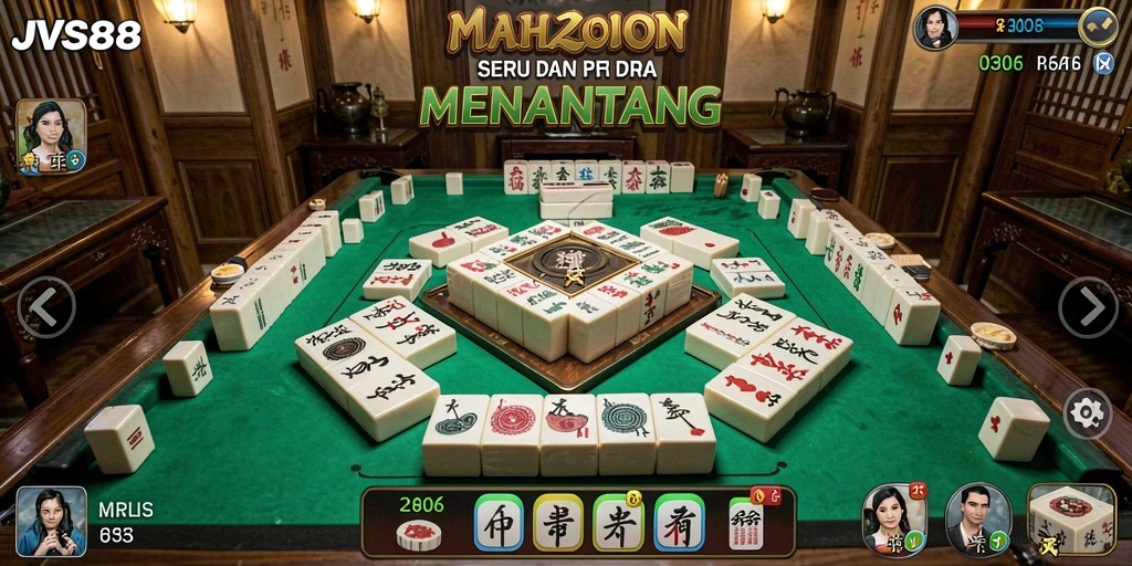 Tangkapan layar gameplay JVS88 yang menunjukkan ubin mahjong yang berwarna-warni.
