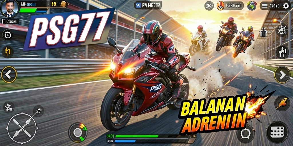Gameplay mendebarkan dari PSG77 dalam balapan motor.