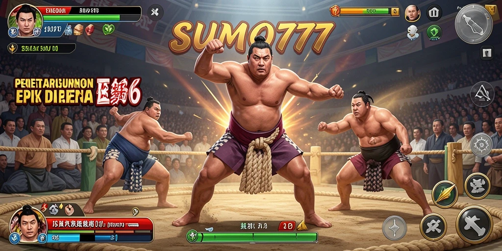 Tampilan pertarungan intens di arena Sumo.