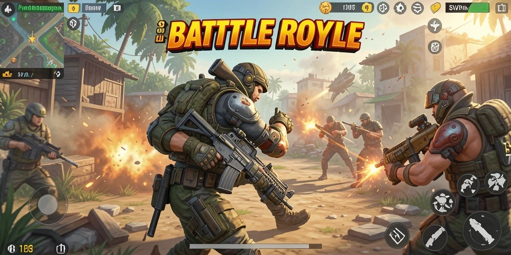 Tampilan gameplay menyerupai pertarungan epik dalam arena Battle Royale.